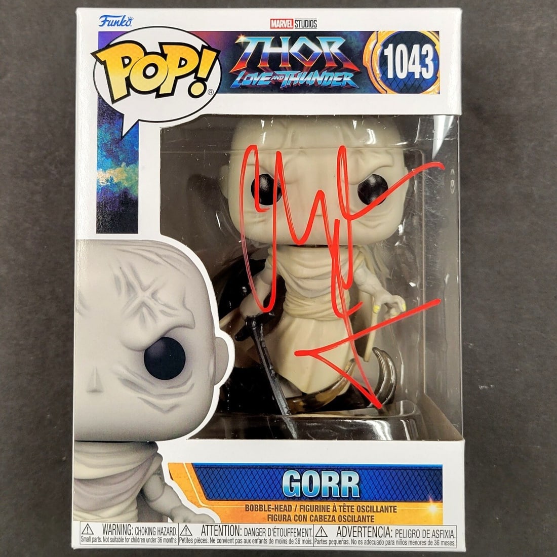 Autographed Gorr Funko Pop Christian Bale Beckett BAS Marvel: Autographed Gorr Funko Pop Christian Bale Beckett BAS Marvel Original Funko Pop from Thor: Love and Thunder, signed by Christian Bale. This pre-owned collectible includes Beckett authentication with B