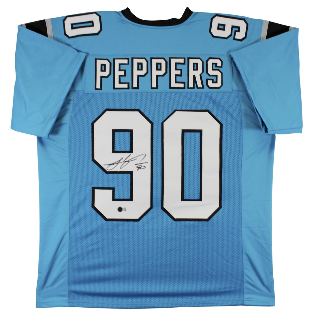 Julius Peppers Signed Carolina Panthers Blue Jersey Beckett BAS Witnessed (1 of 3)