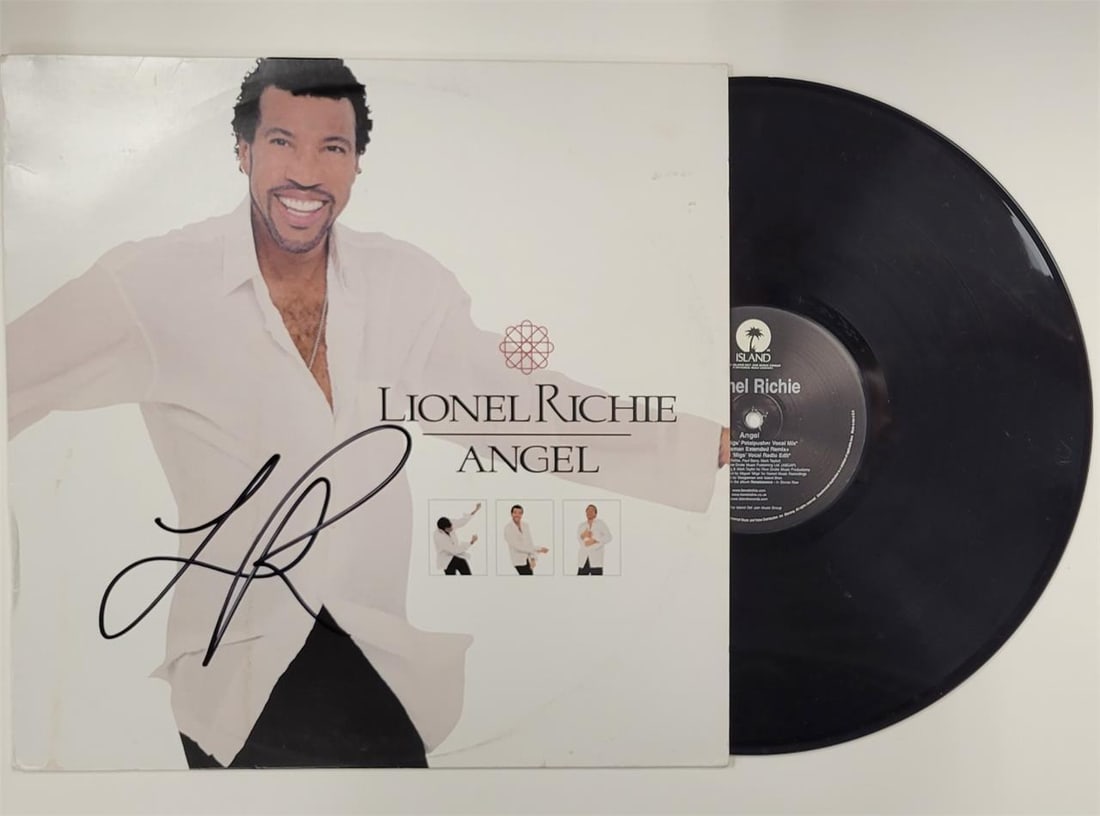 Lionel Richie Angel Album Cover with Beckett Authenticated Signature: Lionel Richie Angel Album Cover with Beckett Authenticated Signature This is an original Angel vinyl album cover signed by Lionel Richie. The autograph has been authenticated by Beckett. The item is p