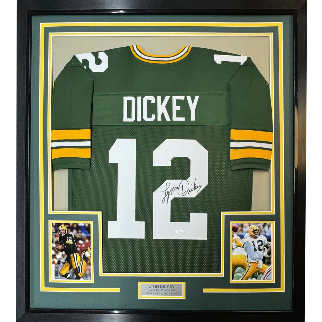 35x39 Framed Green Bay Packers Jersey Signed by Lynn Dickey JSA: 35x39 Framed Green Bay Packers Jersey Signed by Lynn Dickey JSA Professionally framed and matted signed Green Bay Packers jersey featuring Lynn Dickey. This original autographed football collectible i