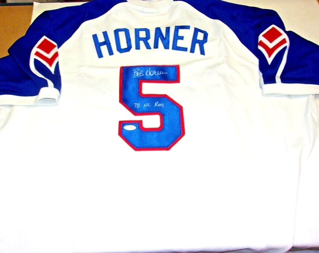 Signed Majestic Atlanta Braves Jersey Autographed by Bob Horner with JSA COA (1 of 3)