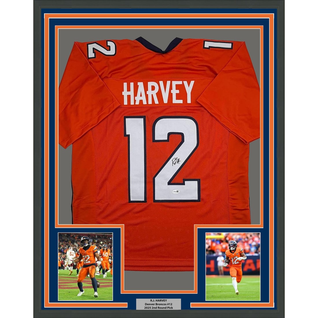 Framed Denver Broncos Orange Jersey Signed by R.J. Harvey 35x36 JSA COA (1 of 2)