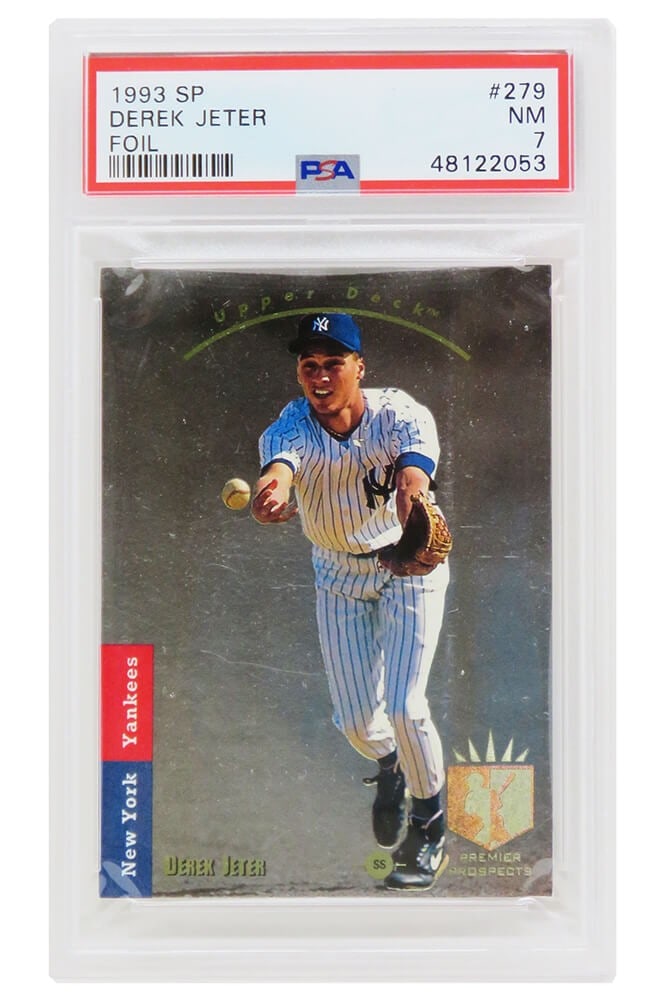 Derek Jeter 1993 SP Foil Rookie Card #279 PSA 7 Yankees: Derek Jeter 1993 SP Foil Rookie Card #279 PSA 7 Yankees This listing features a Derek Jeter 1993 SP Foil rookie card #279, encapsulated and graded Near Mint (NM) 7 by Professional Sports Authenticator