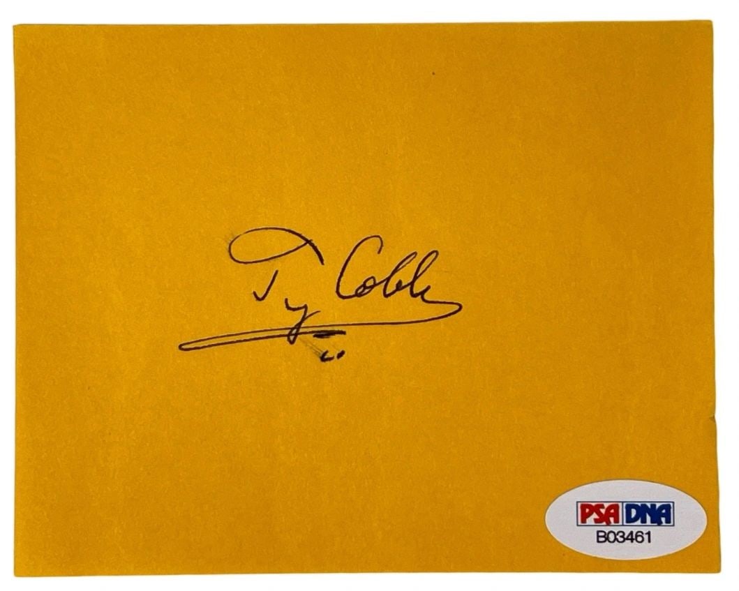 Ty Cobb autograph cut signature with COA: Ty Cobb autograph cut signature with COA Rare cut signature featuring baseball legend Ty Cobb. The autograph is signed in black ink and presented as a pre-owned piece. Includes a certificate of authen