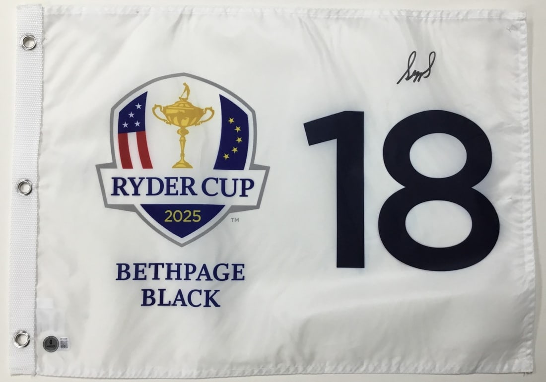 Sepp Straka Signed 2025 Ryder Cup Flag Authenticated by Beckett: Sepp Straka Signed 2025 Ryder Cup Flag Authenticated by Beckett Celebrate the excitement of golf with this official 2025 Ryder Cup Bethpage Black 18 Pin Flag, signed by PGA star Sepp Straka. This uniq