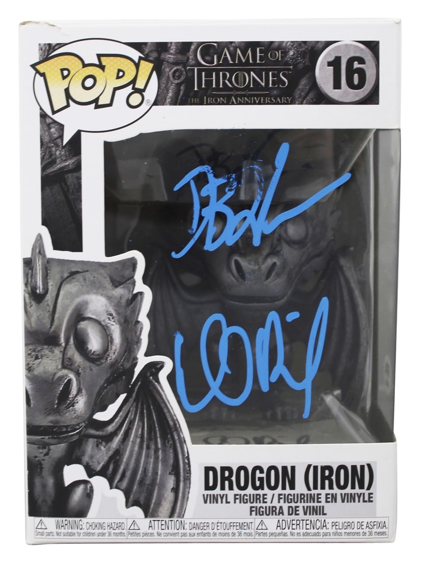 David Benioff D.B. Weiss Signed Drogon #16 Funko Pop PSA/DNA: David Benioff D.B. Weiss Signed Drogon #16 Funko Pop PSA/DNA This autographed Drogon (Iron) #16 Funko Pop Vinyl Figure is a must-have for fans of Game of Thrones. Personally signed by David Benioff an