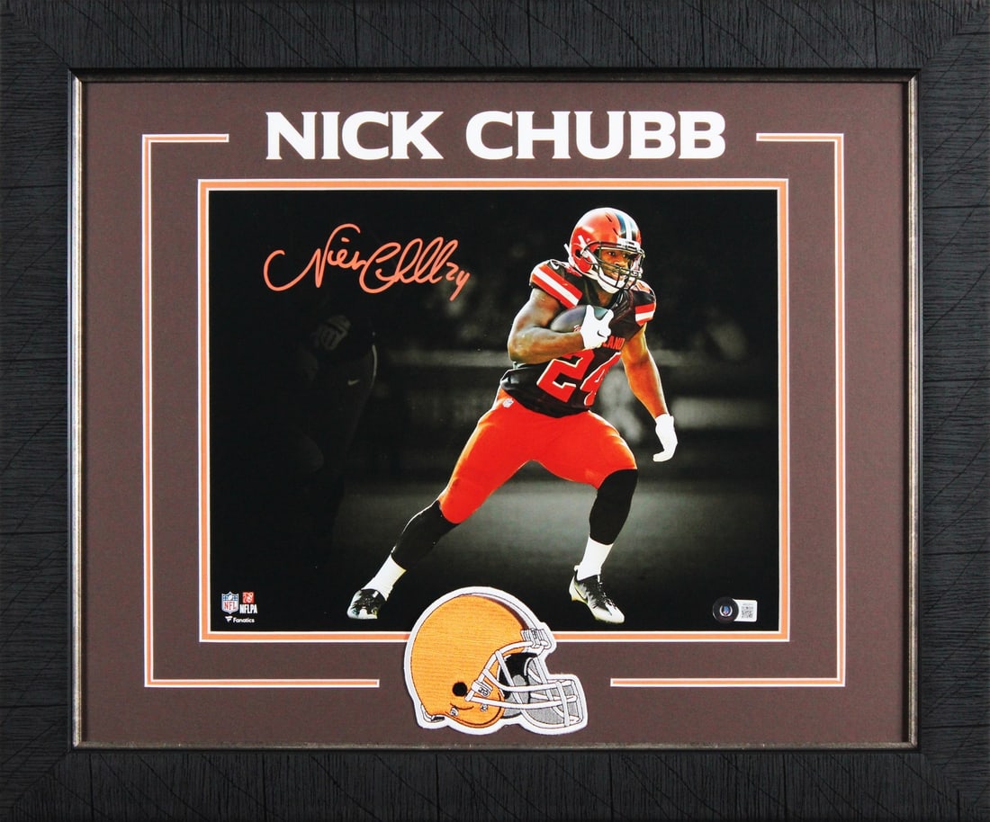Framed 11x14 Nick Chubb autographed Browns photo BAS witnessed (1 of 2)
