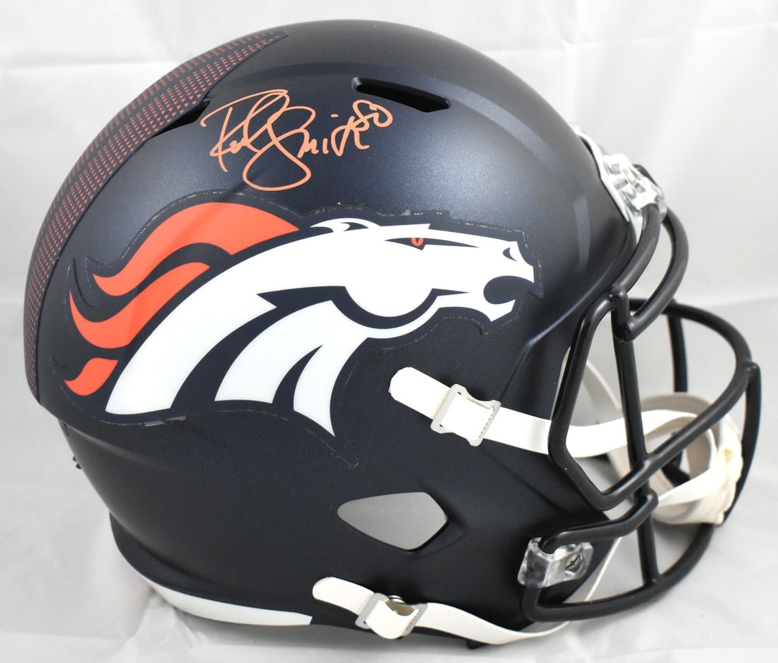 Denver Broncos full size speed helmet signed by Rod Smith Beckett hologram: Denver Broncos full size speed helmet signed by Rod Smith Beckett hologram This full-size Denver Broncos Speed helmet features the authentic signature of Rod Smith. The helmet is an original item and 