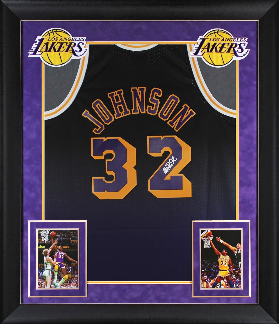 Magic Johnson Signed Lakers Framed Jersey Mitchell & Ness BAS Authenticated: Magic Johnson Signed Lakers Framed Jersey Mitchell & Ness BAS Authenticated This is an original autographed black two-tone Mitchell & Ness 1984-85 throwback Hardwood Classics Swingman jersey, personal