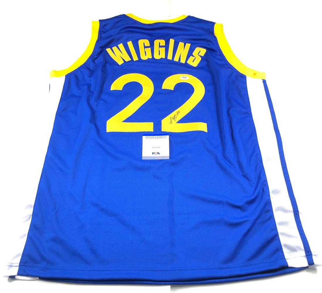 PSA DNA autographed Andrew Wiggins Warriors stitched jersey: PSA DNA autographed Andrew Wiggins Warriors stitched jersey This is a stitched Golden State Warriors jersey autographed by Andrew Wiggins. The autograph has been authenticated by PSA/DNA. The jersey i