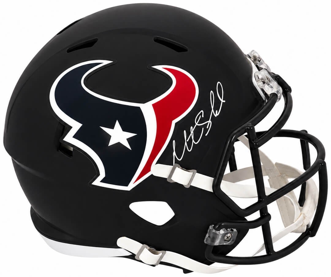 Houston Texans Riddell full size speed replica helmet signed by Matt Schaub: Houston Texans Riddell full size speed replica helmet signed by Matt Schaub This Houston Texans Riddell full size Speed replica helmet is hand-signed by Matt Schaub. The helmet includes a tamper-proof