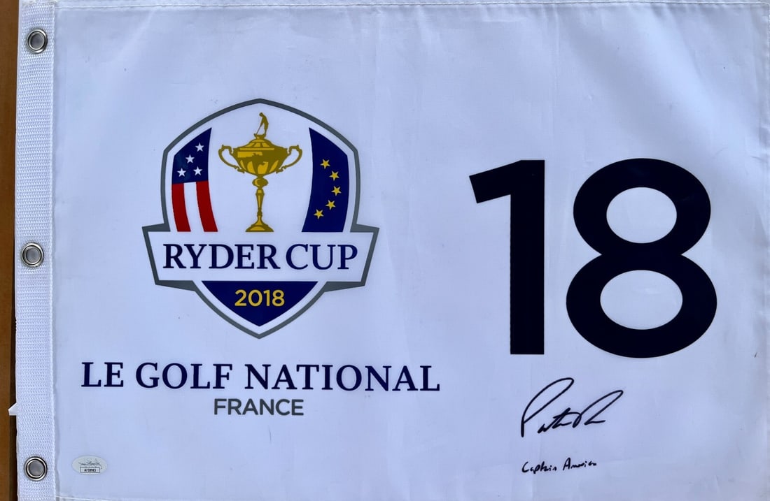 Patrick Reed 2018 Ryder Cup Flag Signed Captain America JSA Authenticated: Patrick Reed 2018 Ryder Cup Flag Signed Captain America JSA Authenticated Celebrate the achievements of Patrick Reed with this officially licensed 2018 Ryder Cup Le Golf National pin flag. This flag f