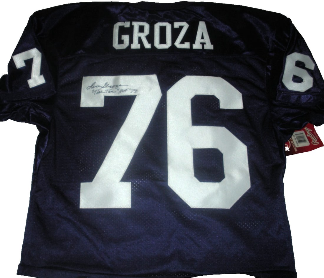 Signed Rawlings Lou Groza Jersey with COA Ohio State Buckeyes Football Memorabilia: Signed Rawlings Lou Groza Jersey with COA Ohio State Buckeyes Football Memorabilia This is a pre-owned, officially licensed Rawlings jersey signed by Lou Groza. The jersey is original, comes with a ce
