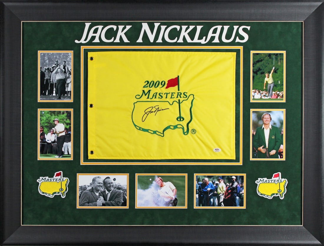 Framed 2009 Masters Pin Flag Signed by Jack Nicklaus PSA DNA (1 of 2)