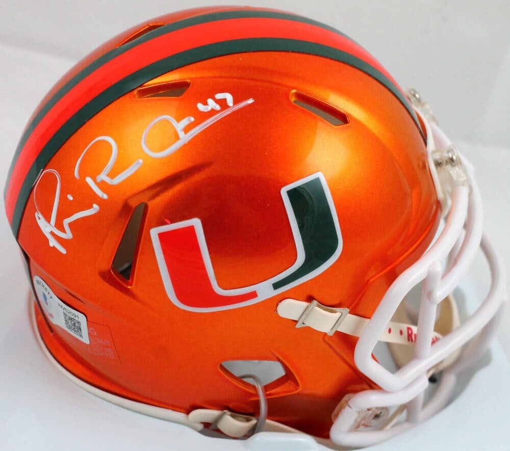 Miami Hurricanes Flash Speed Mini Helmet signed by Michael Irvin Beckett: Miami Hurricanes Flash Speed Mini Helmet signed by Michael Irvin Beckett This is an original Miami Hurricanes football mini helmet signed by Michael Irvin. It comes with a Beckett Witnessed Hologram a