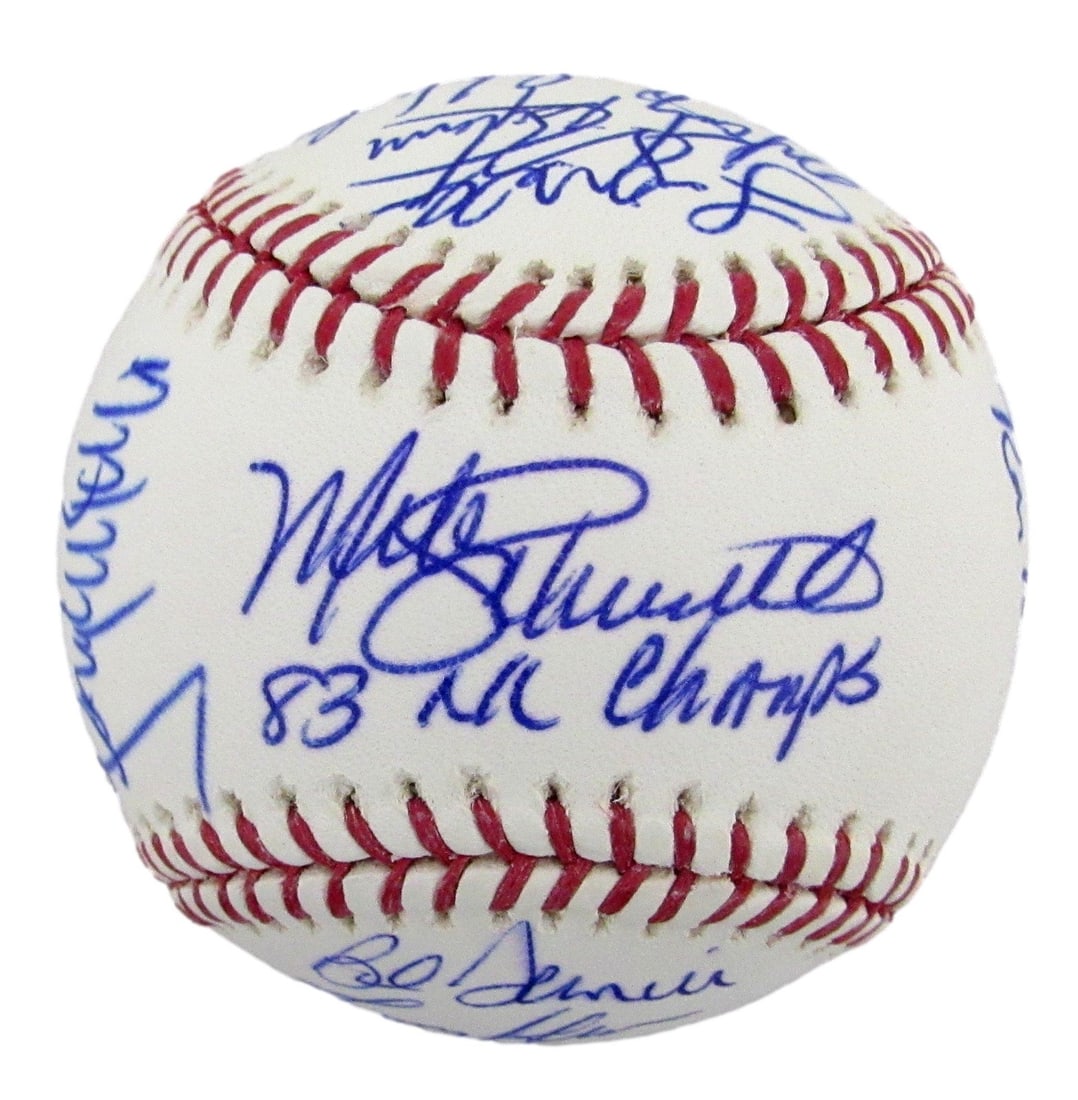 OML baseball signed by 1983 Philadelphia Phillies team Mike Schmidt Pete Rose: OML baseball signed by 1983 Philadelphia Phillies team Mike Schmidt Pete Rose Original 1983 Philadelphia Phillies team-signed OML baseball from a reunion signing. This pre-owned baseball features 20 s