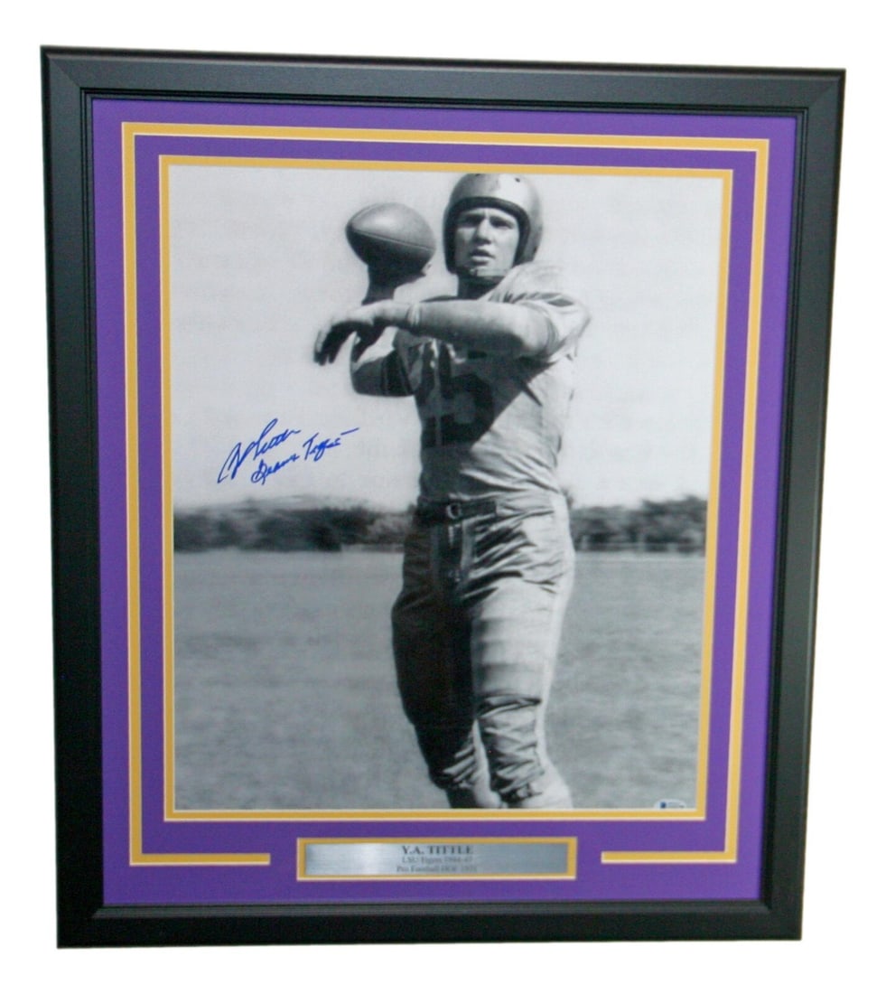 Y A Tittle Signed Framed 16x20 LSU Tigers Photo BAS Certified: Y A Tittle Signed Framed 16x20 LSU Tigers Photo BAS Certified This is an original autographed 16x20 photo of Y. A. Tittle, featuring the LSU Tigers. The photograph is framed and comes with authenticat