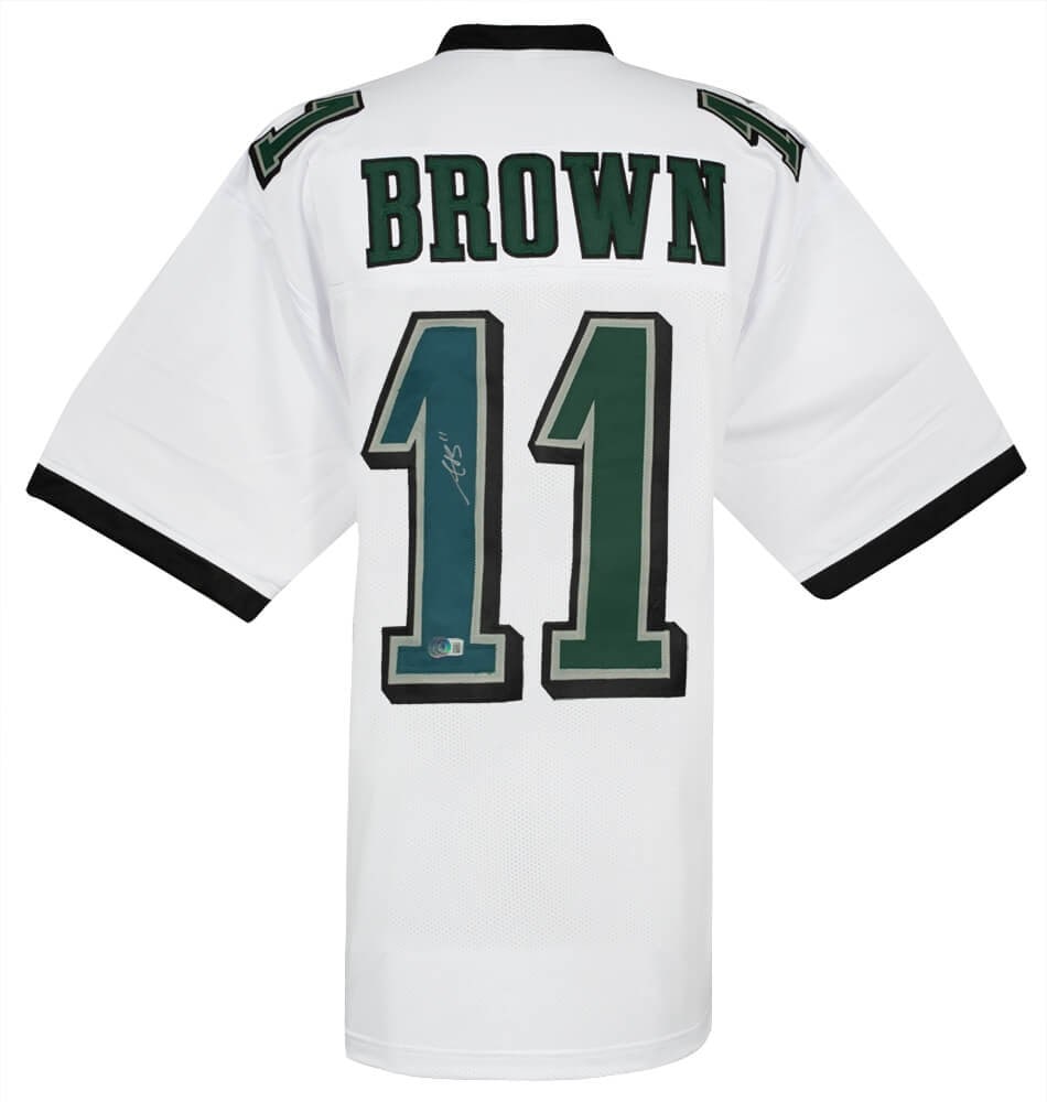 Philadelphia Eagles White Custom Jersey Signed by A.J. Brown with Beckett COA: Philadelphia Eagles White Custom Jersey Signed by A.J. Brown with Beckett COA This is a white custom football jersey signed by A.J. Brown of the Philadelphia Eagles. The autograph is authenticated wit