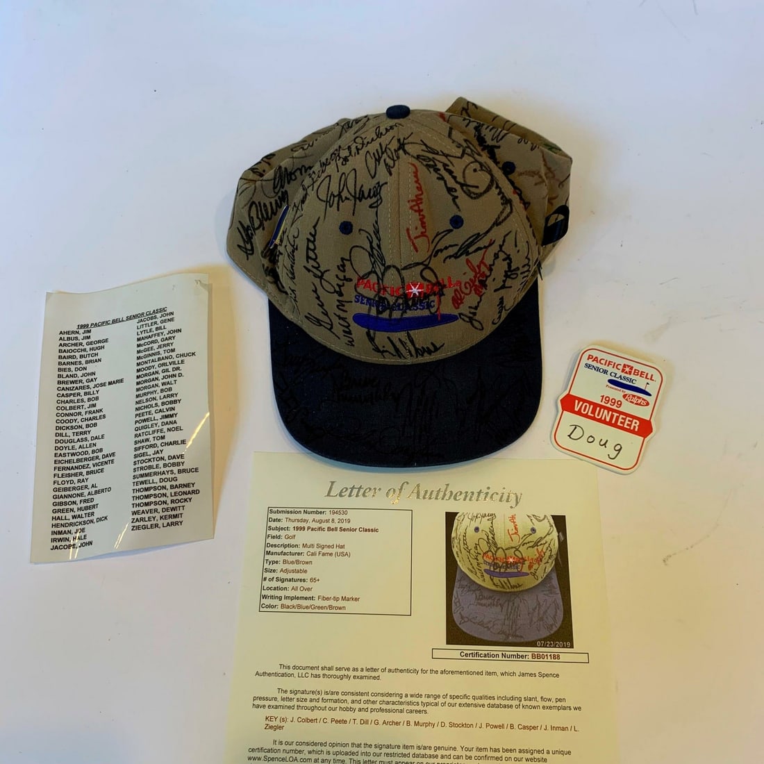 1999 Pacific Bell Senior Classic Signed Golf Cap 65+ Autographs JSA COA: 1999 Pacific Bell Senior Classic Signed Golf Cap 65+ Autographs JSA COA This unique 1999 Pacific Bell Senior Classic golf hat is a must-have for any golf enthusiast or collector. Featuring an impressi