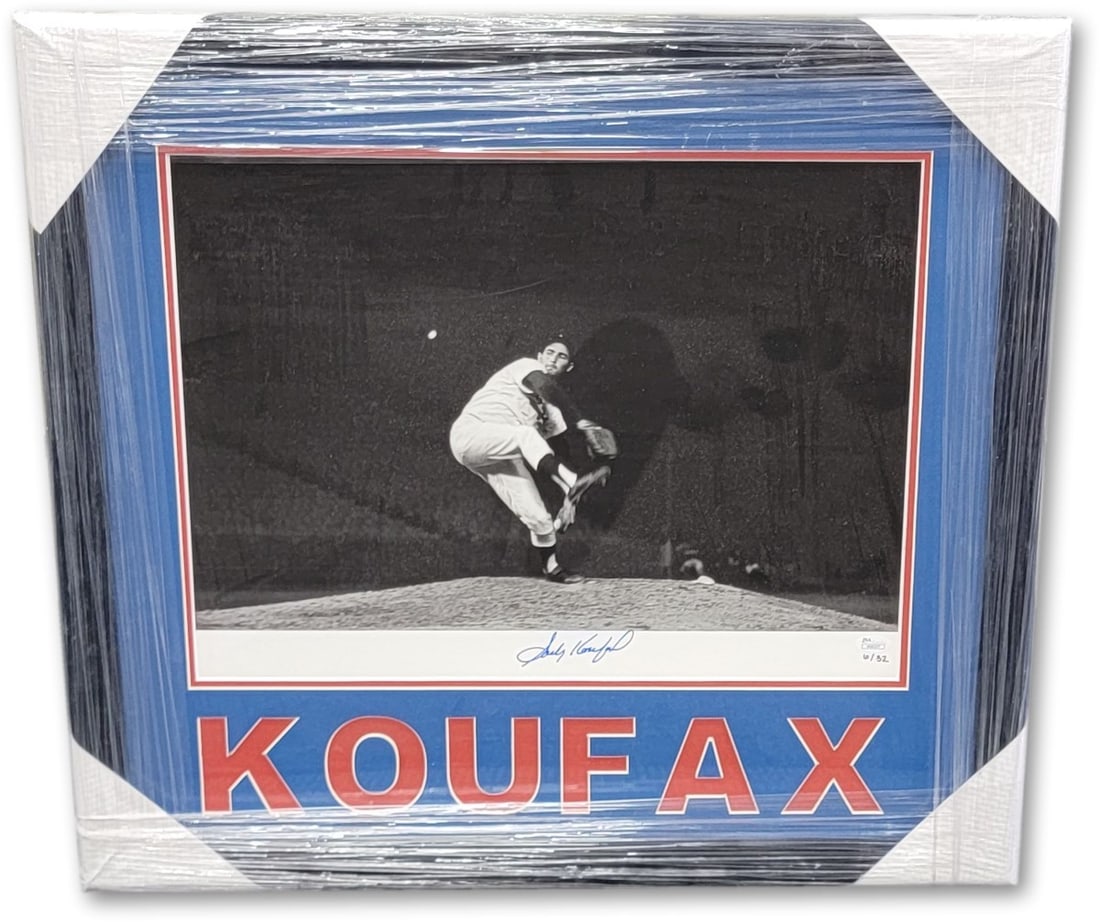 Sandy Koufax Autographed Framed Photo Los Angeles Dodgers JSA Authenticated random out of #/32: Sandy Koufax Autographed Framed Photo Los Angeles Dodgers JSA Authenticated random out of #/32 This stunning framed photo features Sandy Koufax, an iconic player for the Los Angeles Dodgers. The photo