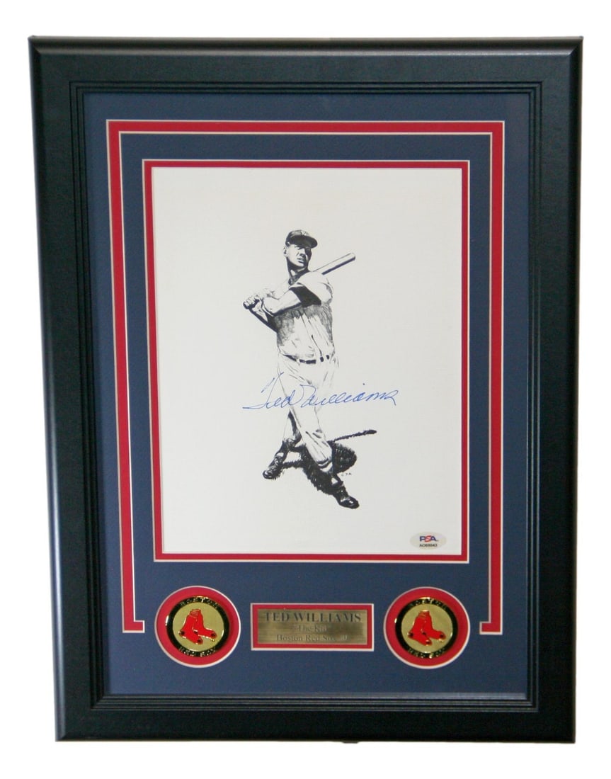 Ted Williams Signed Framed 8x10 Boston Red Sox Photo PSA LOA: Ted Williams Signed Framed 8x10 Boston Red Sox Photo PSA LOA Celebrate the legacy of baseball legend Ted Williams with this stunning autographed framed print. This original 8x10 photo showcases Willia