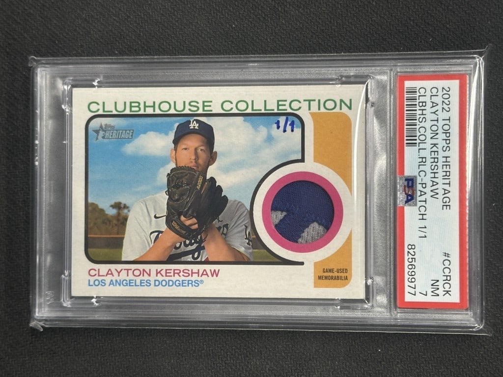 Clayton Kershaw 2022 Topps Heritage Clubhouse Relic PSA 7 #CCRCK (1 of 2)