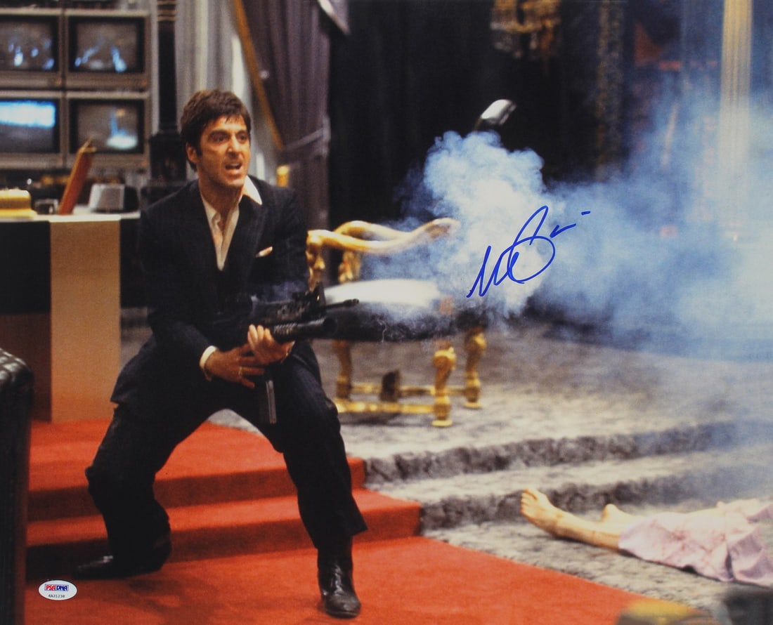 Al Pacino Scarface Signed 16x20 Photo PSA Gem Mint 10: Al Pacino Scarface Signed 16x20 Photo PSA Gem Mint 10 This striking 16x20 photograph features a powerful image from Scarface and is personally signed by Al Pacino, graded Gem Mint 10. It captures the 