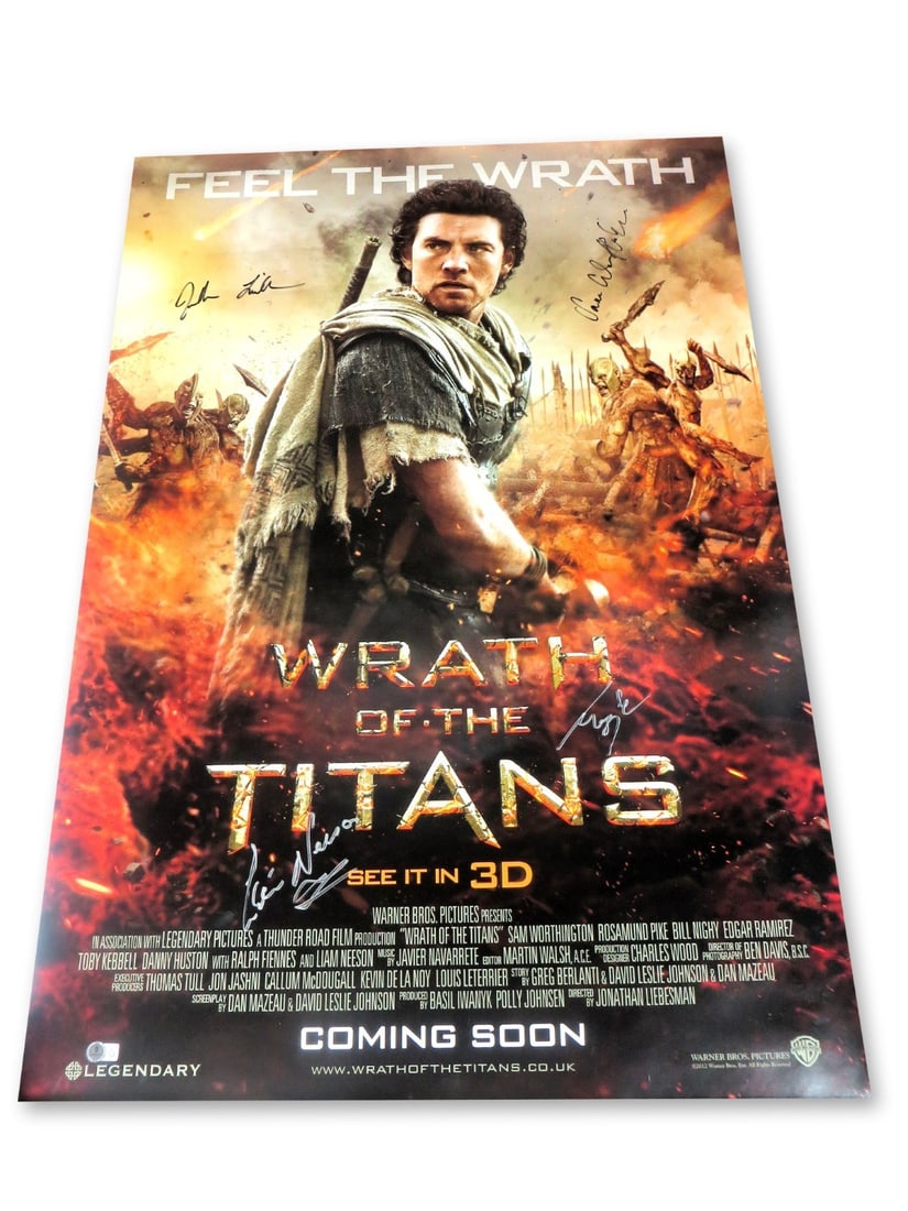 Wrath of the Titans Autographed 27x40 Poster Beckett Auth Sam Worthington Neeson Kebbell: Wrath of the Titans Autographed 27x40 Poster Beckett Auth Sam Worthington Neeson Kebbell This original 27" x 40" poster from "Wrath of the Titans" features the autographs of notable stars Sam Worthing