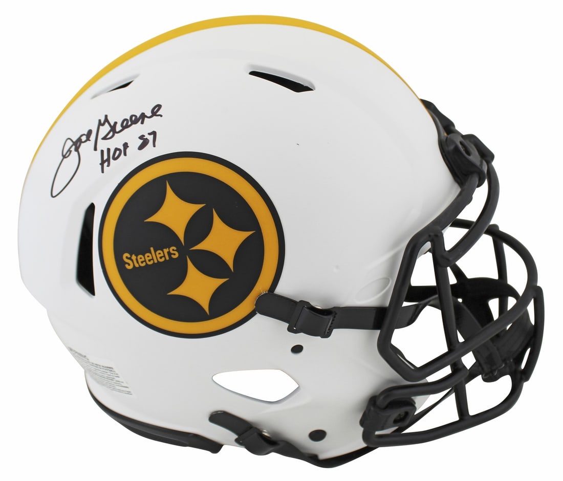 Joe Greene Signed Lunar F/S Helmet HOF 87 Pittsburgh Steelers BAS Authenticated: Joe Greene Signed Lunar F/S Helmet HOF 87 Pittsburgh Steelers BAS Authenticated This is an authentic full-size Speed Proline helmet signed by Joe Greene, a legendary player of the Pittsburgh Steelers.