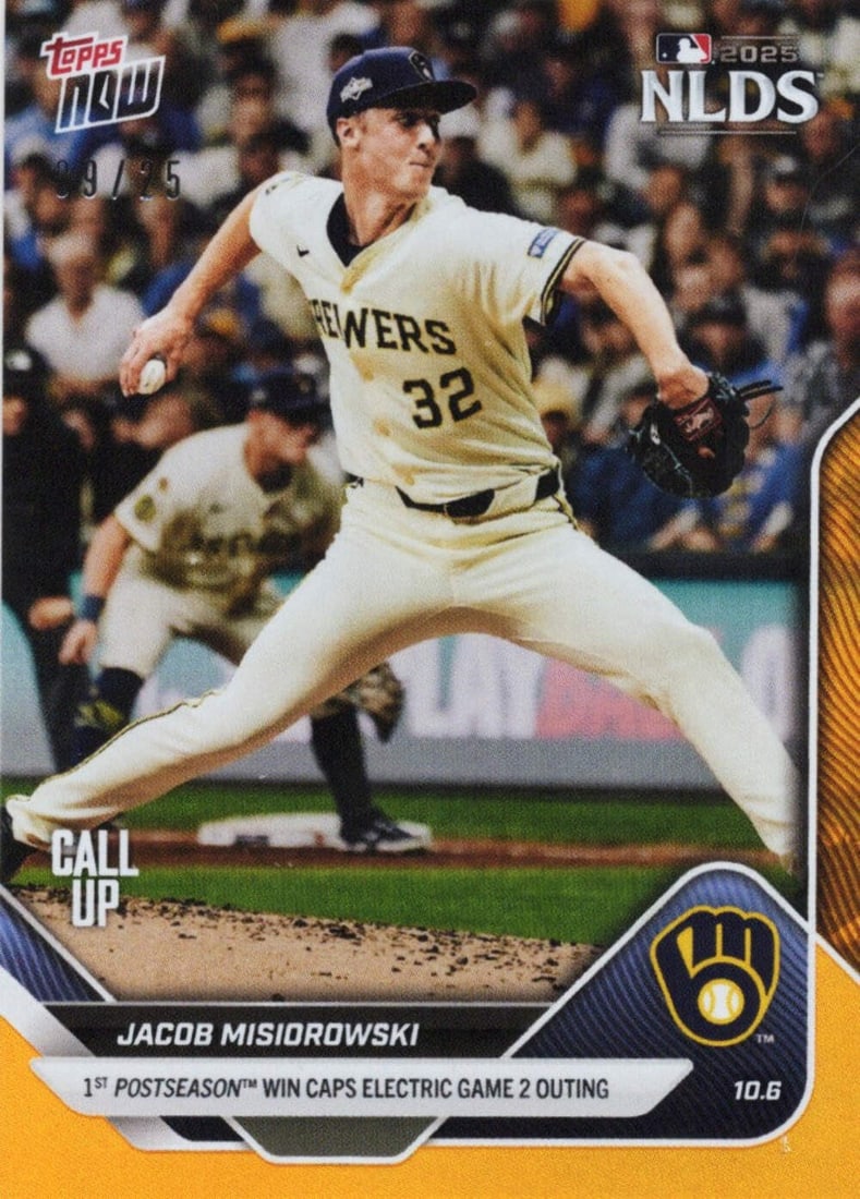 2025 Topps Now Jacob Misiorowski #833 Orange Foil Rookie /25 MLB Card: 2025 Topps Now Jacob Misiorowski #833 Orange Foil Rookie /25 MLB Card This 2025 Topps Now Jacob Misiorowski #833 Orange Foil /25 Rookie RC Baseball Card is a must-have for collectors. It features the 