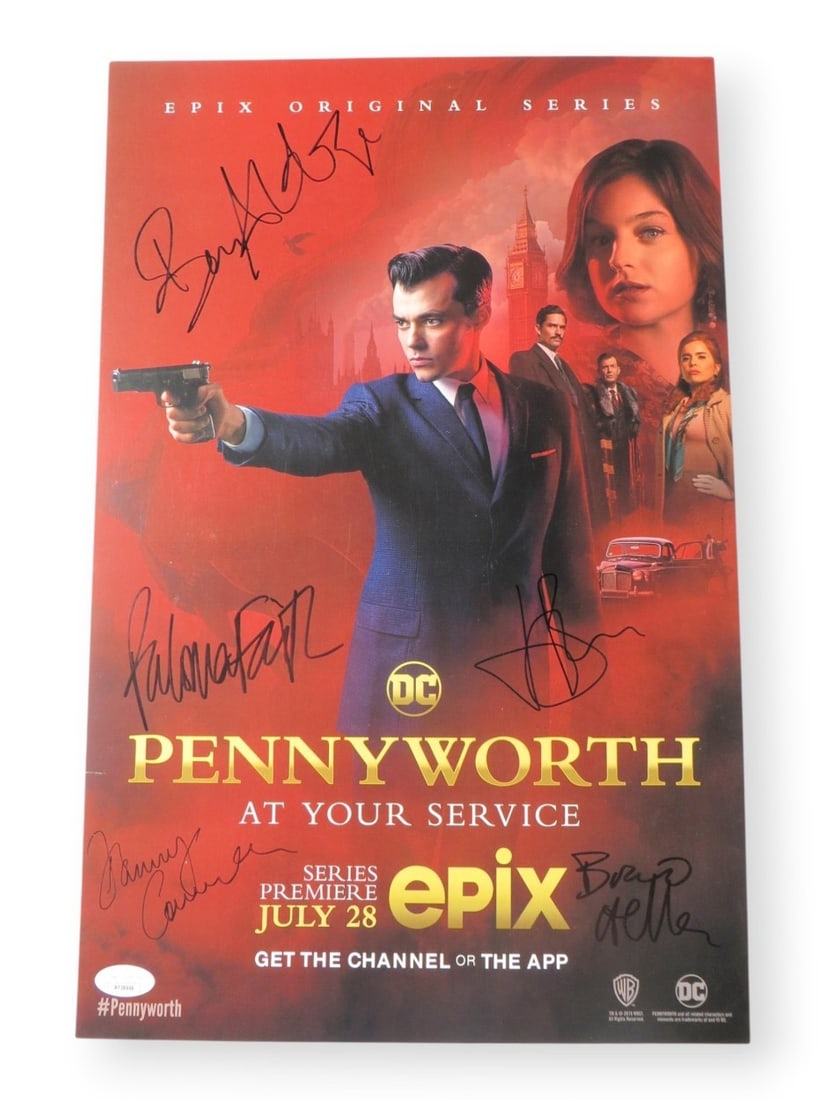 11X17 Pennyworth poster signed by 5 cast members JSA authenticated: 11X17 Pennyworth poster signed by 5 cast members JSA authenticated Original 11x17 Pennyworth cast poster, autographed and authenticated by James Spence (JSA). This pre-owned poster is signed by Ben Al