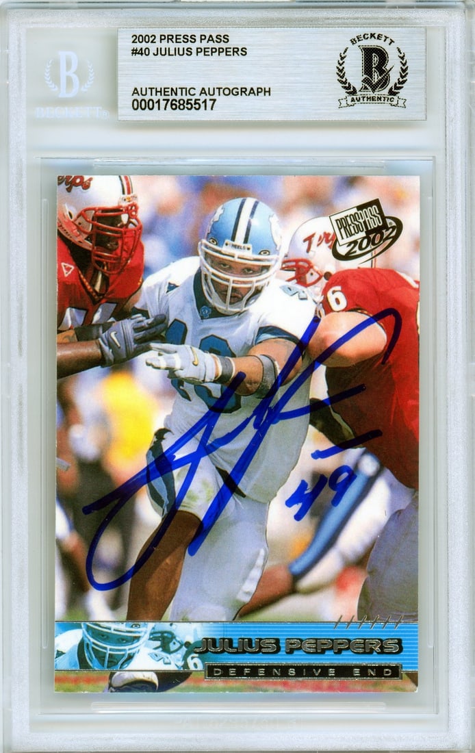 Julius Peppers 2002 Press Pass #40 Rookie Autographed Graded Card (1 of 2)