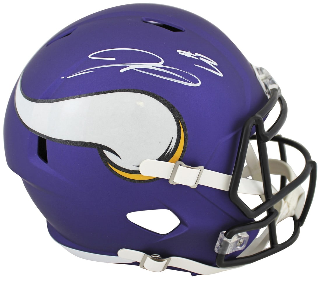 Jordan Addison Autographed Minnesota Vikings Full Size Speed Replica Helmet BAS Witnessed: Jordan Addison Autographed Minnesota Vikings Full Size Speed Replica Helmet BAS Witnessed This Minnesota Vikings full size Speed Rep helmet features a hand-signed autograph from Jordan Addison. The he