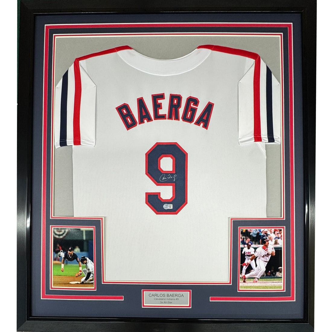 Carlos Baerga signed Cleveland Indians framed white jersey 35x39 Beckett COA (1 of 2)