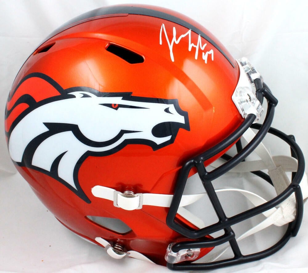 Denver Broncos full size Flash Speed helmet signed by John Lynch Beckett: Denver Broncos full size Flash Speed helmet signed by John Lynch Beckett Autographed Denver Broncos full-size Flash Speed helmet signed by John Lynch. The helmet is an original item, pre-owned, and co