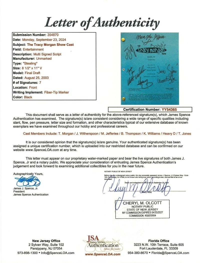 Tracy Morgan Show Script Signed by Cast With JSA Authentication - 5
