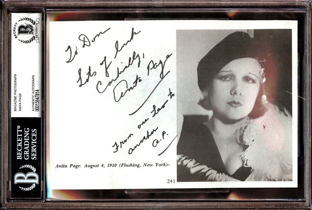 Beckett Authenticated Anita Page Signed 6x9 Magazine Photo Slabbed (1 of 1)
