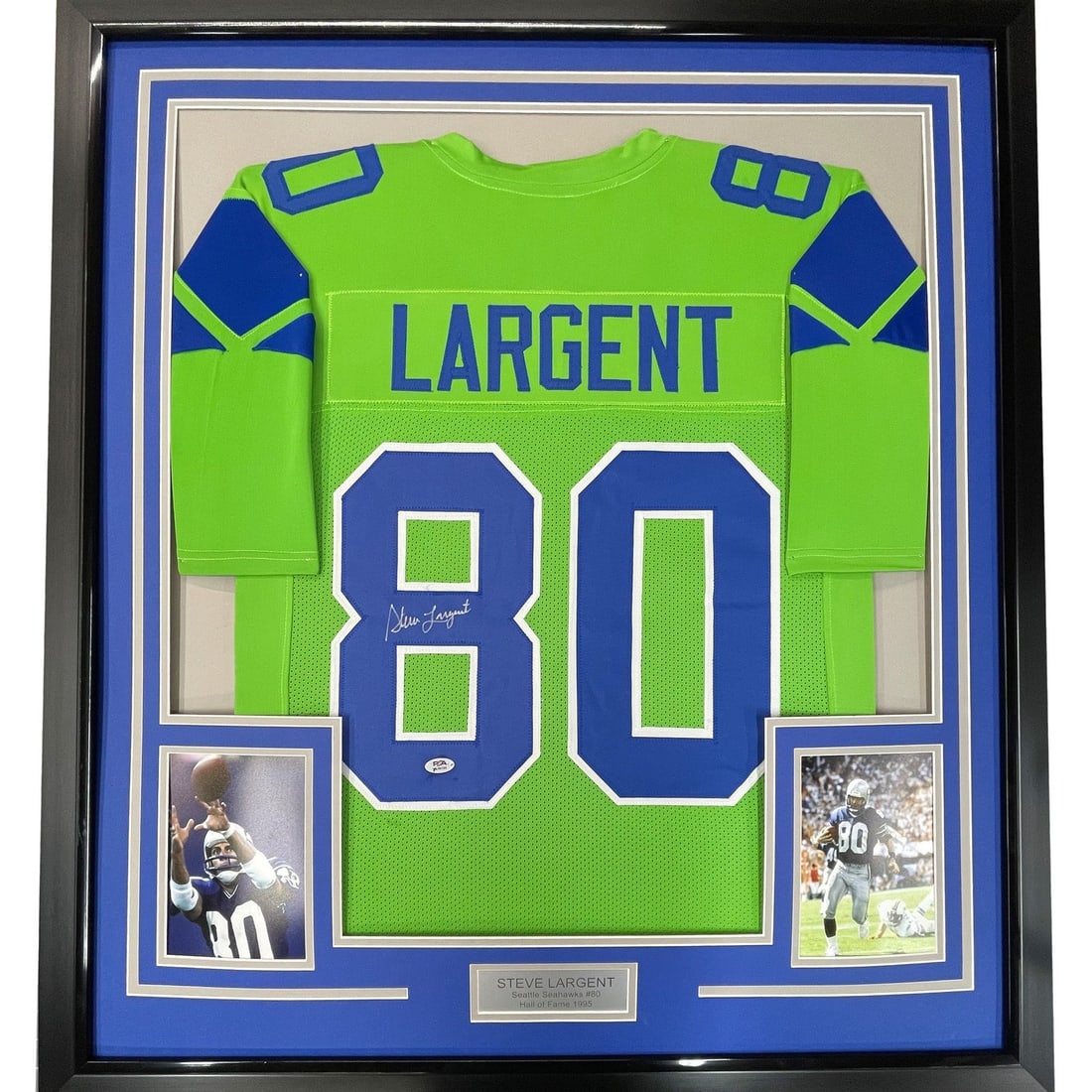 PSA Certified Steve Largent Signed Seattle Seahawks Framed Green Jersey (1 of 2)