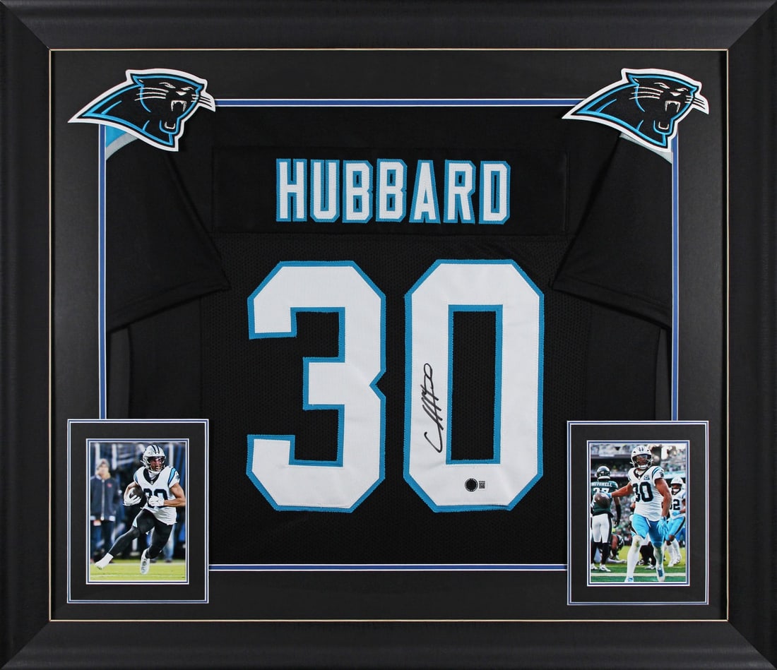 Chuba Hubbard Signed Carolina Panthers Framed Jersey BAS Witnessed 32 x 37 (1 of 2)