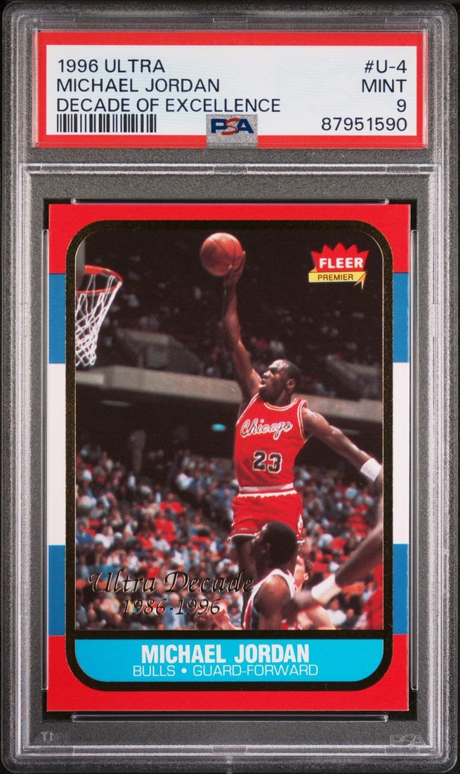 PSA 9 Michael Jordan 1996 Ultra #U4 DOE Rookie Reprint Card (1 of 2)
