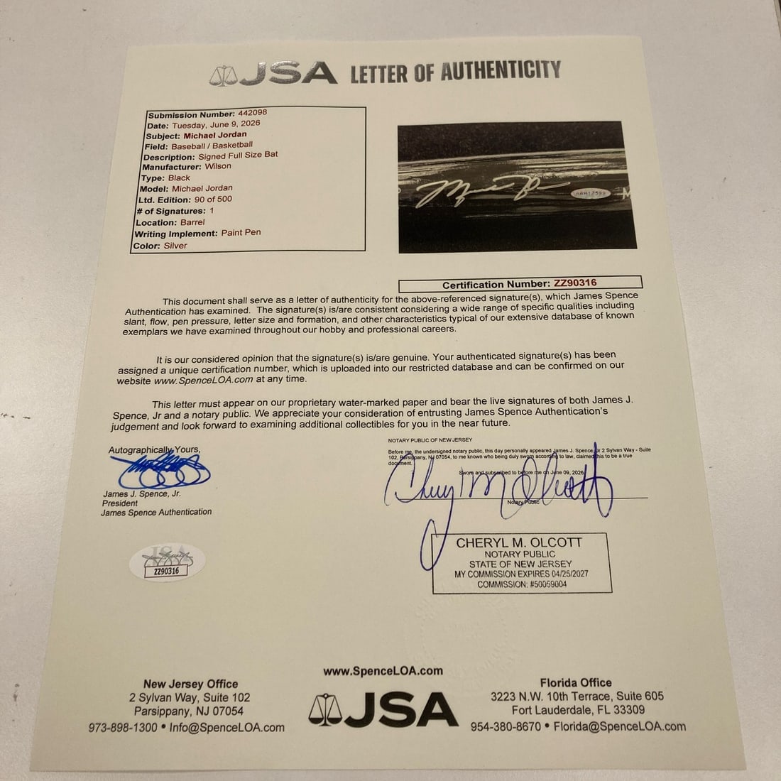 Michael Jordan Signed Wilson Baseball Bat Upper Deck Authentication - 11