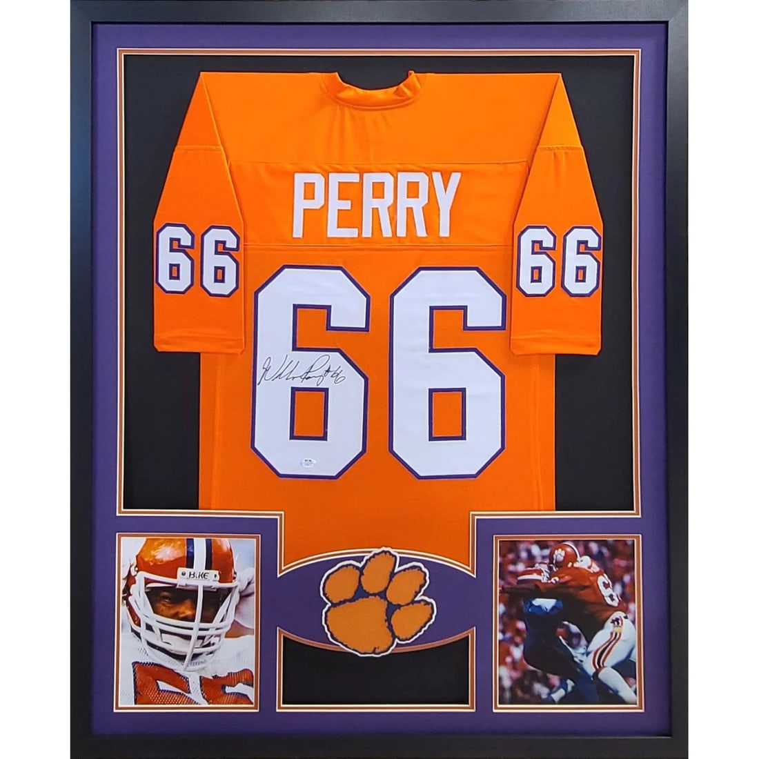 Framed William Perry Autographed Jersey with PSA DNA Authentication: Framed William Perry Autographed Jersey with PSA DNA Authentication This framed jersey is autographed by William "Fridge" Perry and features authentication by PSA/DNA, including a tamper-proof sticker