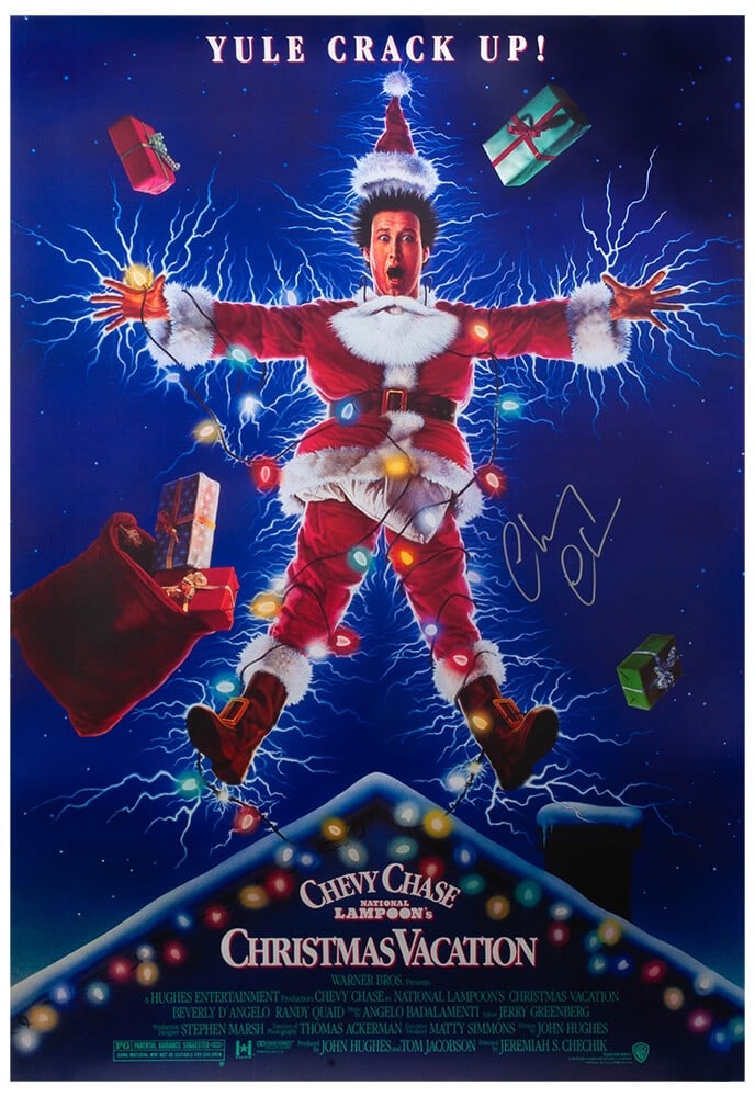 Chevy Chase Signed Christmas Vacation 27x40 Movie Poster with COA: Chevy Chase Signed Christmas Vacation 27x40 Movie Poster with COA This is an original 27x40 full-size movie poster of 'Christmas Vacation' signed by Chevy Chase. The poster is in pre-owned condition a