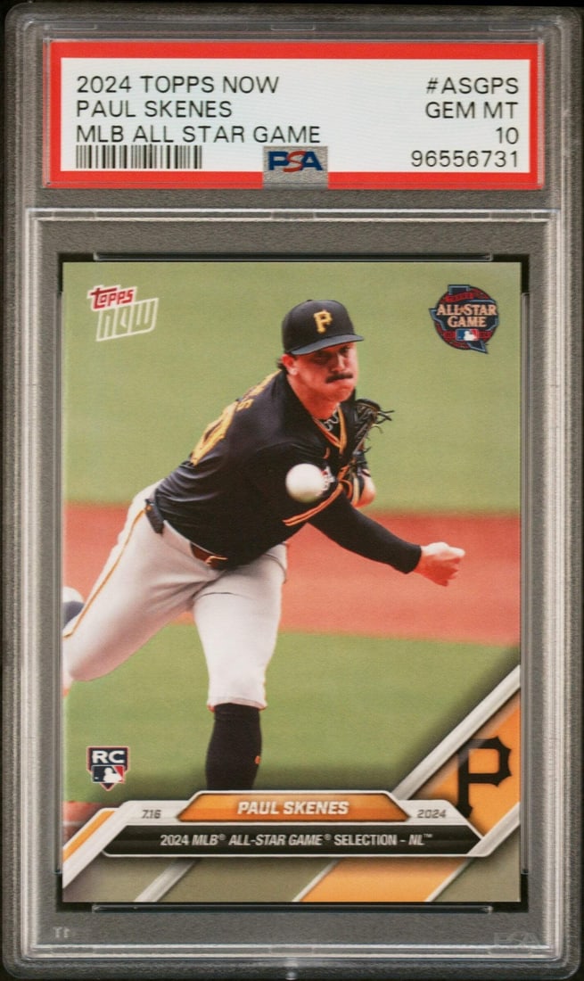 2024 Topps Now Paul Skenes MLB ASG Rookie Card PSA 10 Authentic: 2024 Topps Now Paul Skenes MLB ASG Rookie Card PSA 10 Authentic This is a graded 2024 Topps Now Paul Skenes #ASGPS MLB ASG Rookie RC Baseball Card, rated PSA 10, ensuring its high quality and authenti