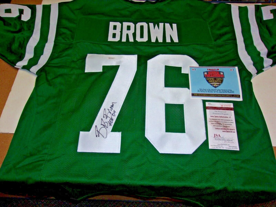 Autographed Bob Brown Jersey With COA Oakland Raiders Philadelphia Eagles HOF 2004: Autographed Bob Brown Jersey With COA Oakland Raiders Philadelphia Eagles HOF 2004 This is a pre-owned Oakland Raiders jersey, personally signed by Bob Brown. The jersey is authenticated with a TRISTA