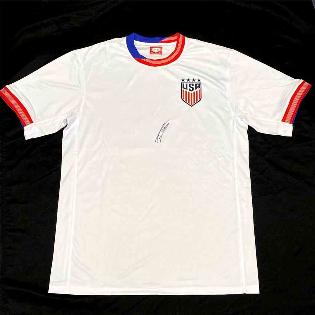 Signed Tim Weah USMNT Team USA Soccer Jersey JSA: Signed Tim Weah USMNT Team USA Soccer Jersey JSA This is an original USMNT Team USA soccer jersey signed by Tim Weah. The autograph is authenticated by James Spence Authentication (JSA). The jersey is