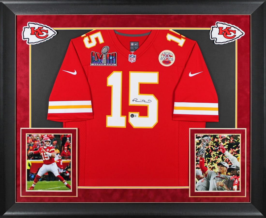 Patrick Mahomes Signed Red Nike SB LVIII Framed Jersey BAS Witnessed: Patrick Mahomes Signed Red Nike SB LVIII Framed Jersey BAS Witnessed Celebrate the legacy of Patrick Mahomes with this autographed red Nike Super Bowl LVIII jersey. Personally signed by Mahomes, this 