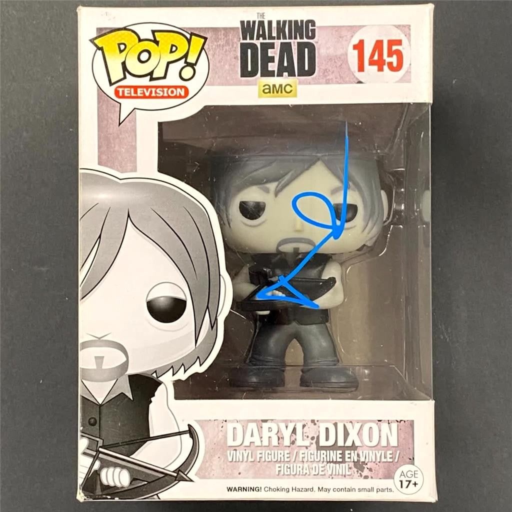 Norman Reedus Autographed Walking Dead Daryl Dixon Funko Pop 145 Beckett Authenticated: Norman Reedus Autographed Walking Dead Daryl Dixon Funko Pop 145 Beckett Authenticated This is an original Funko Pop! figure number 145, featuring the character Daryl Dixon from The Walking Dead, auto