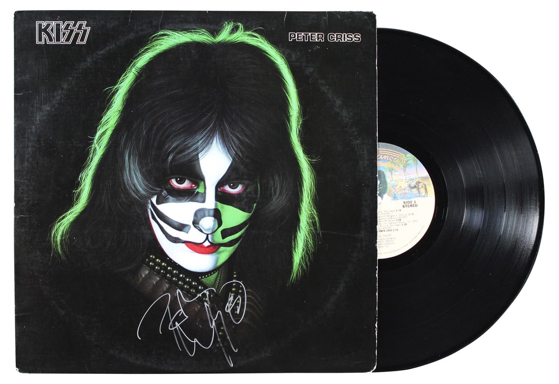 Peter Criss Signed KISS 1978 Album Cover with Vinyl BAS Authenticated: Peter Criss Signed KISS 1978 Album Cover with Vinyl BAS Authenticated This authentic KISS Solo 1978 Album Cover, personally signed by Peter Criss, is a must-have for any fan. The album comes complete 