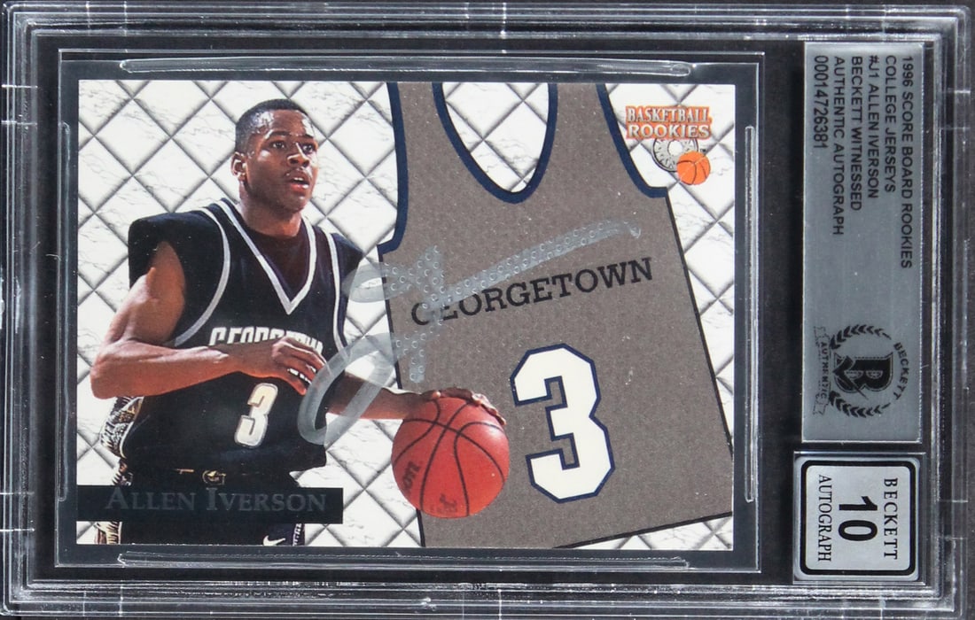 1996 Score Boards Rookies #J1 Allen Iverson Auto Rookie Card BAS 10 (1 of 2)